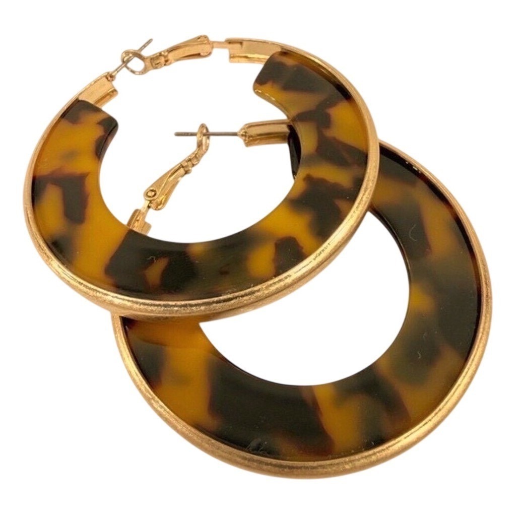 Tortoiseshell Hoop Earrings Brown Acrylic Retro Jewelry